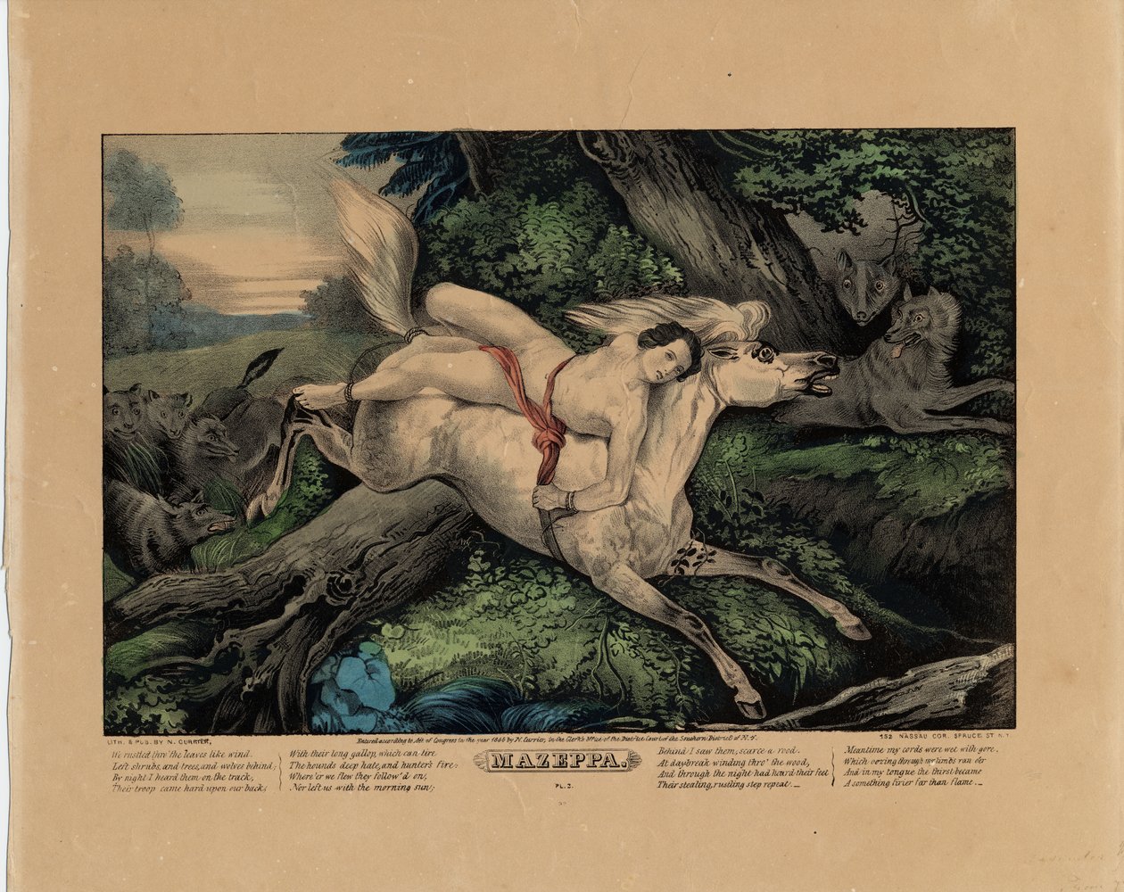 Mazeppa, 1846 (plade to af fire, se også 331977, 331978 og 331980) af Nathaniel Currier