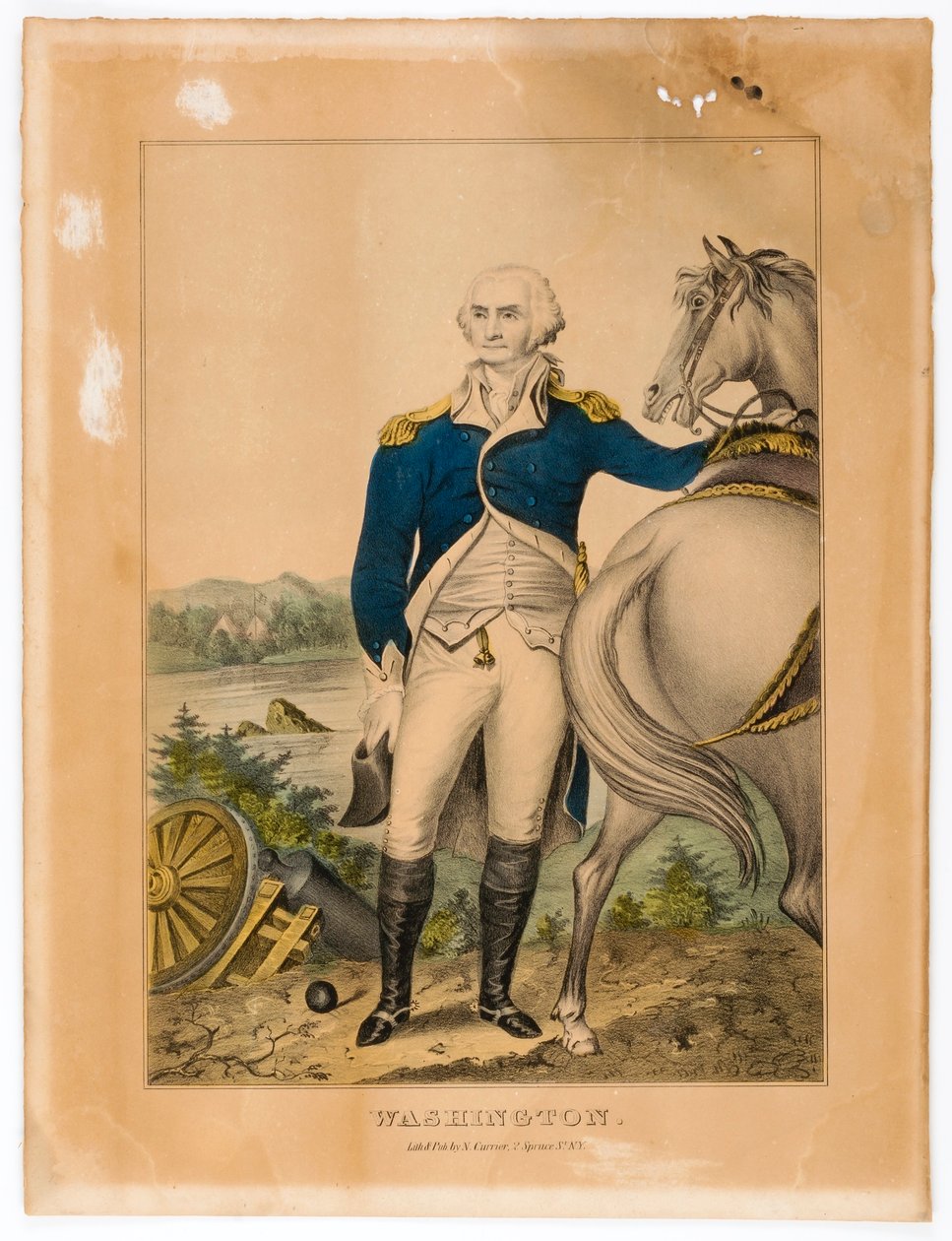 Washington (står ved sin hest) af Nathaniel Currier