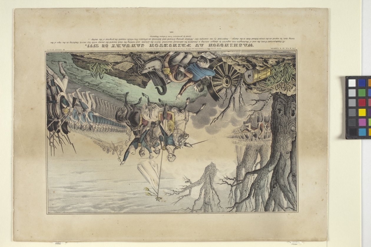 Washington At Princeton 30. januar 1777 (håndkoloreret litografi) af Nathaniel Currier