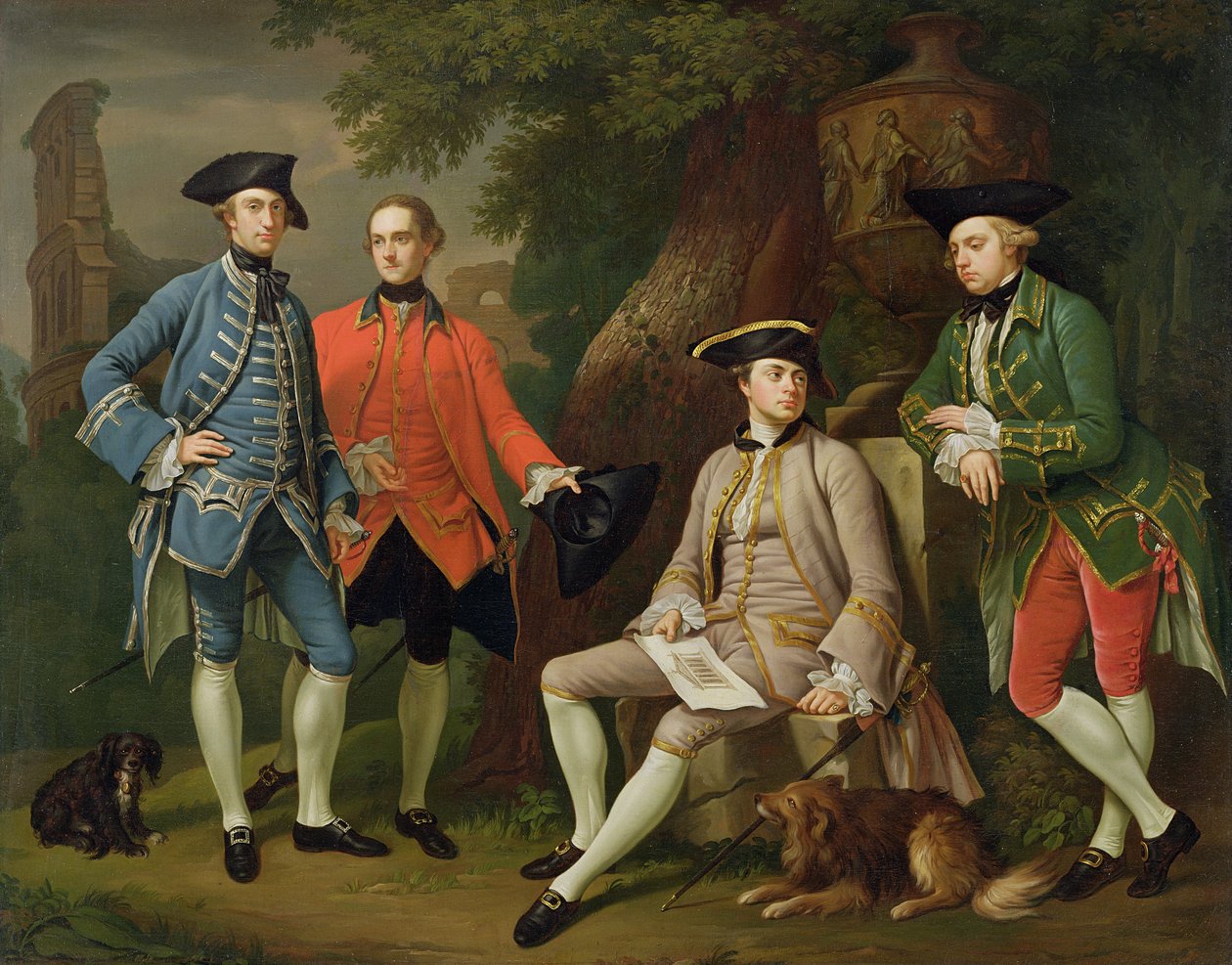 James Grant af Grant, John Mytton, den ærede Thomas Robinson og Thomas Wynne, ca. 1760 af Nathaniel Dance Holland