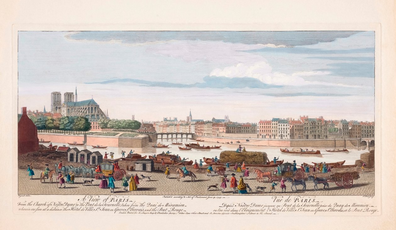 18. århundrede udsigt over Paris, Frankrig (gravering) af Nathaniel Parr
