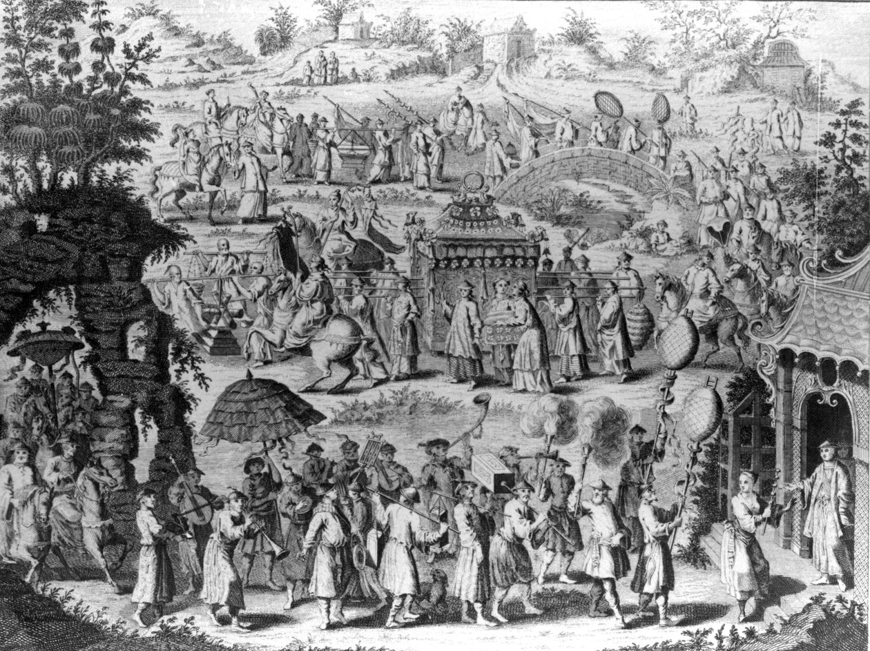 Procession af en brud, der går hjem til sin mand, illustration fra 