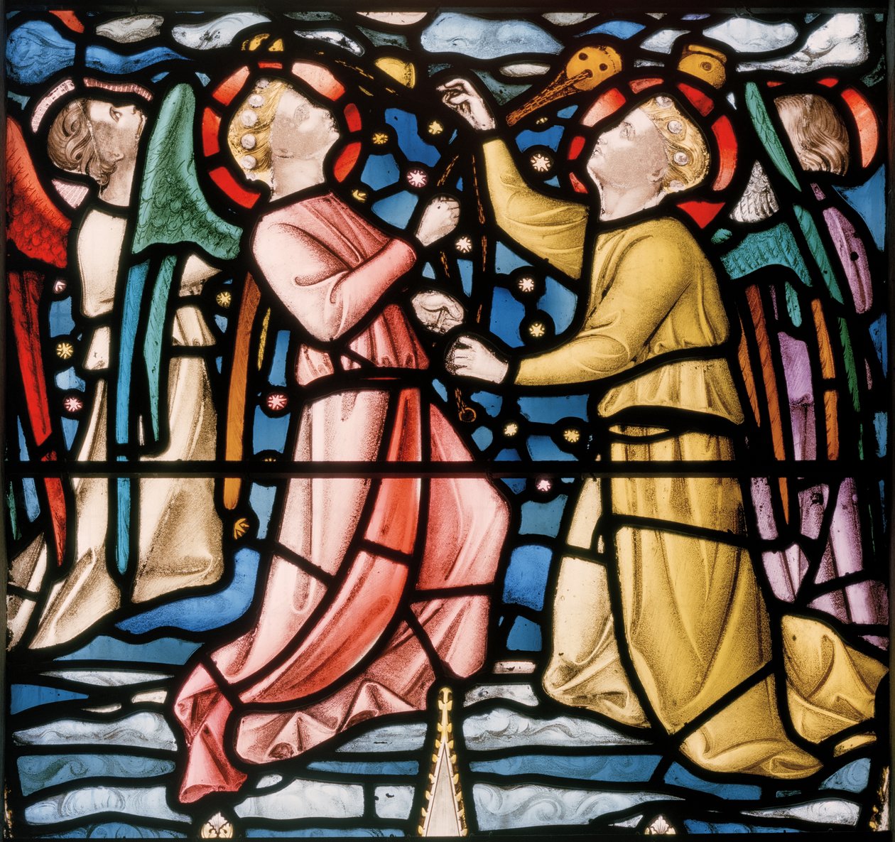 Three Censing Angels, detalje fra Christ In Majesty, ca. 1863 (farvet glas) af Nathaniel Westlake