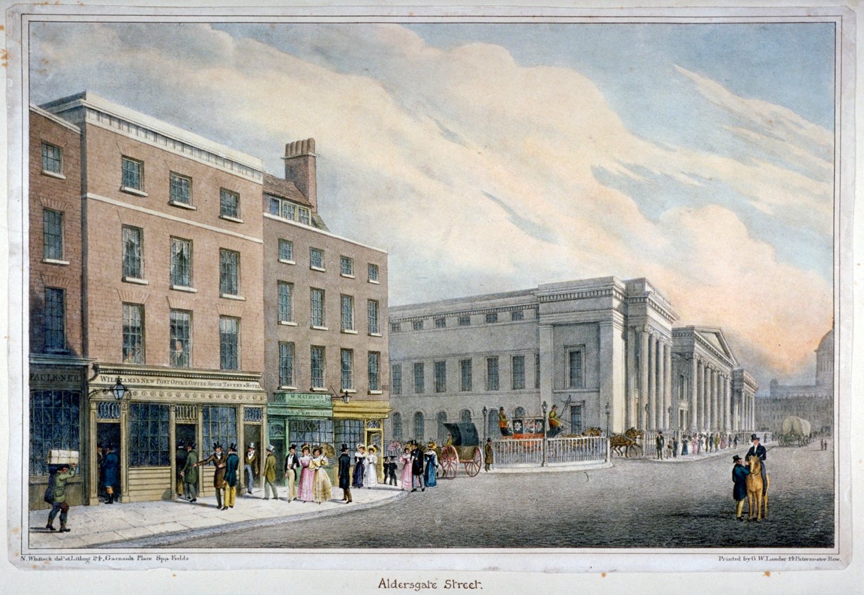 Aldersgate Street, City of London, c1830 af Nathaniel Whittock