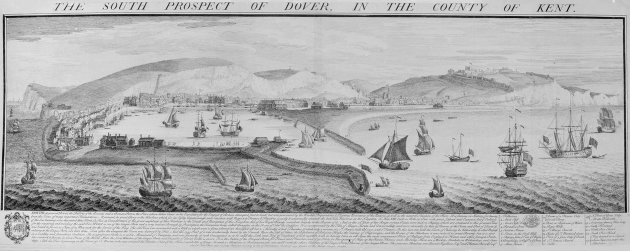 The South Prospect of Dover i County of Kent af Nathaniel and Samuel  Buck