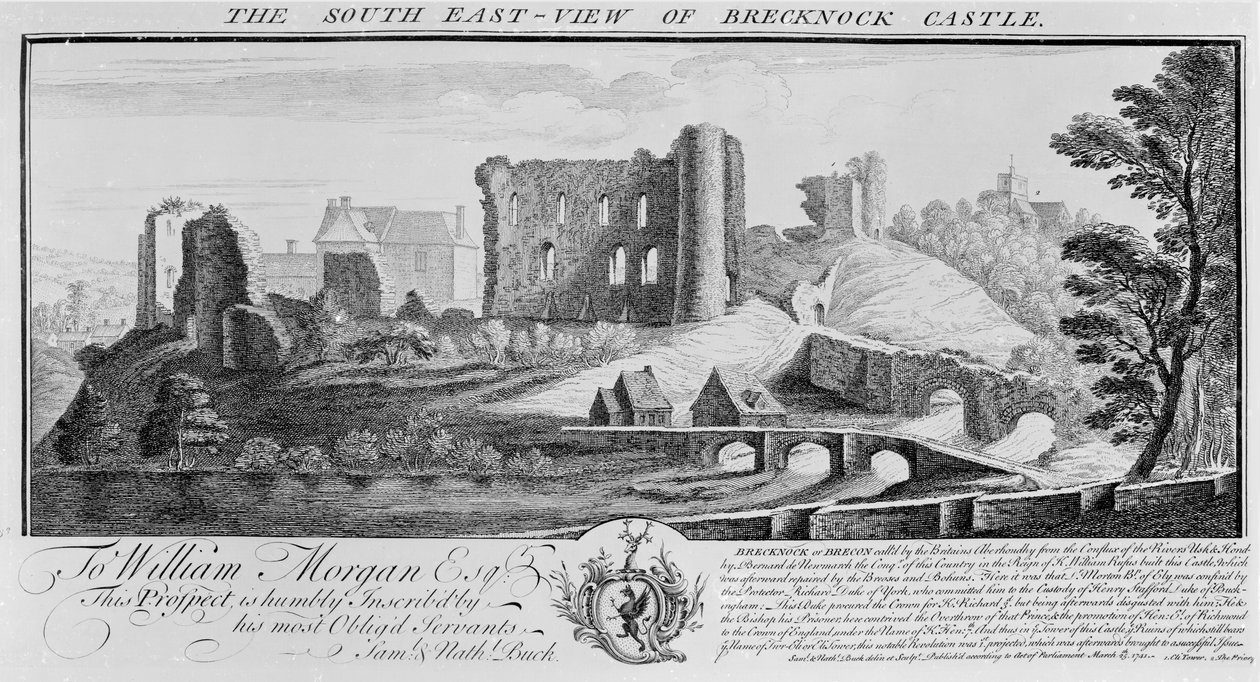 Den sydøstlige udsigt over Brecknock Castle, 1741 af Nathaniel and Samuel Buck