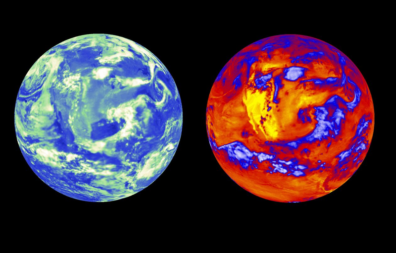 CERES Aqua-data viser mængden af udgående varme og reflekteret sollys, der forlader planeten den 22. juni 2002. USA er i centrum. Kredit: NASA. Videnskab af National Aeronautics and Space Administration National Aeronautics and Space Administration