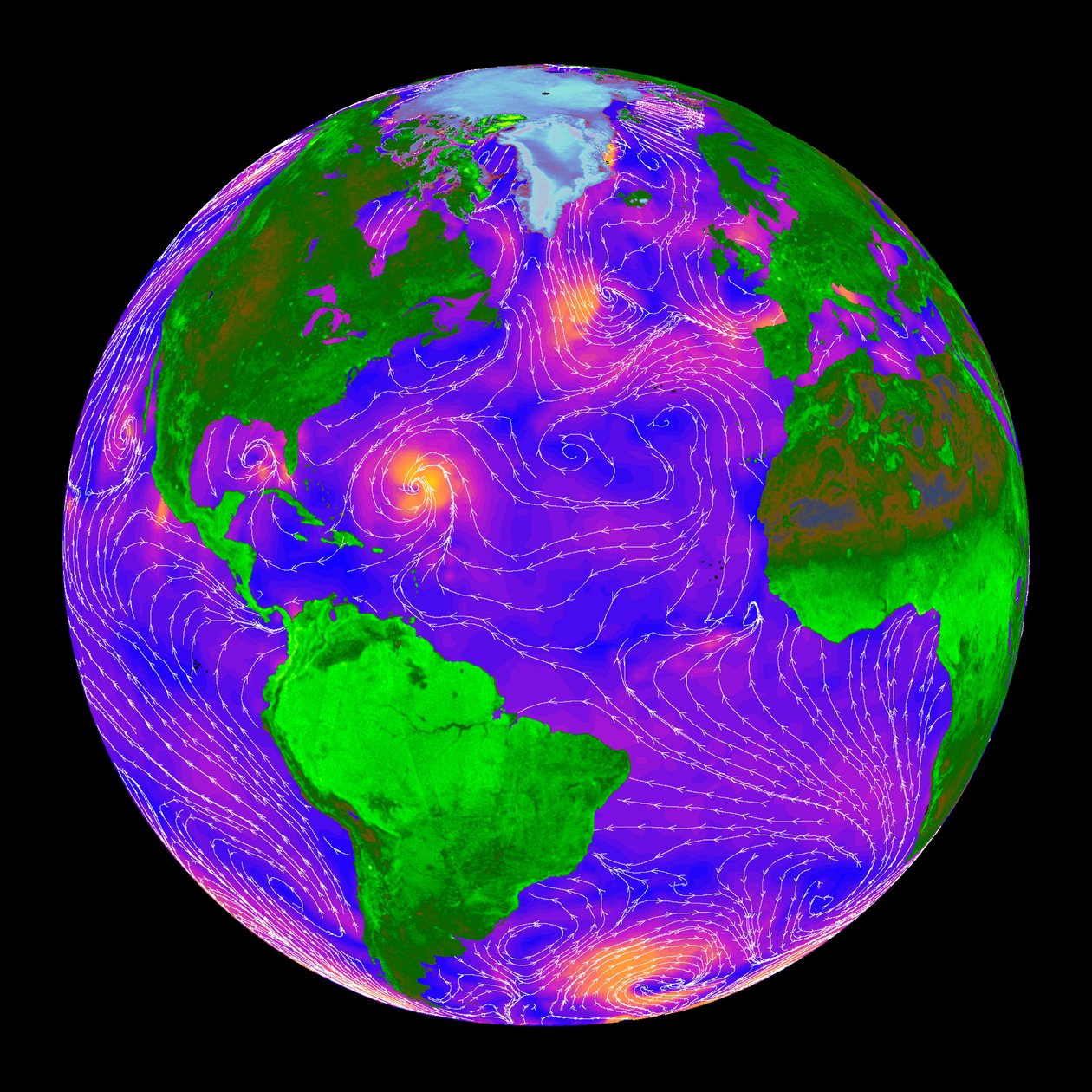 Globale radarmålinger i klar himmel og gennem skyer. Radardataene over havene giver videnskabsmænd og vejrudsigtere information om overfladevindhastighed og -retning. Kredit NASA. af National Aeronautics and Space Administration National Aeronautics and Space Administration