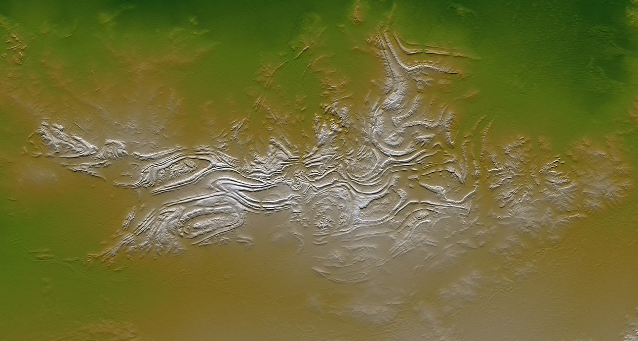 Ovale og zigzag mønstre på Davenport Ranges, det centrale Australien. Menes at være blandt de ældste vedvarende landformer på grund af Australiens tektoniske stabilitet over 700 millioner år. Kredit NASA. Videnskab af National Aeronautics and Space Administration National Aeronautics and Space Administration