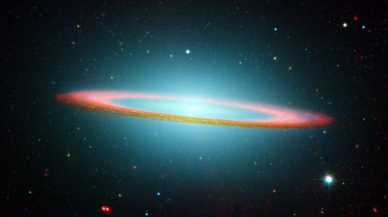 En del af Sombrero Galaxy i infrarød, der viser en flydende ring. Kredit NASA. Videnskab Astronomi af National Aeronautics and Space Administration National Aeronautics and Space Administration
