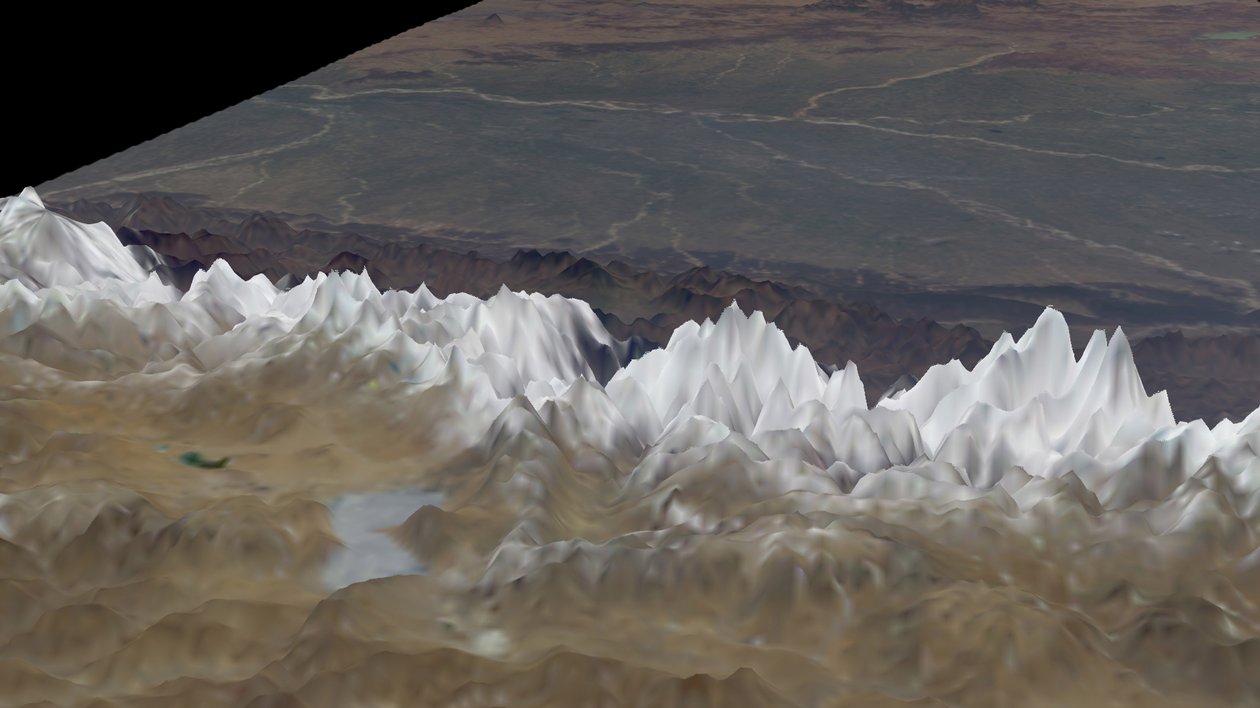 Satellit en udsigt over Himalaya, der ser mod syd fra det tibetanske plateau til Ganges-bassinet i Indien i baggrunden. Kredit: NASA. Mountain Rock Ice Geologi Asien af National Aeronautics and Space Administration National Aeronautics and Space Administration