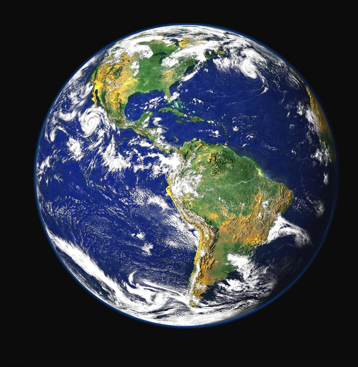 Satellitbillede af Nord-, Central- og Sydamerika, beliggende mellem Stillehavet og Atlanterhavet. Kredit: NASA. Videnskab Jord Geologi Oceanografi af National Aeronautics and Space Administration National Aeronautics and Space Administration