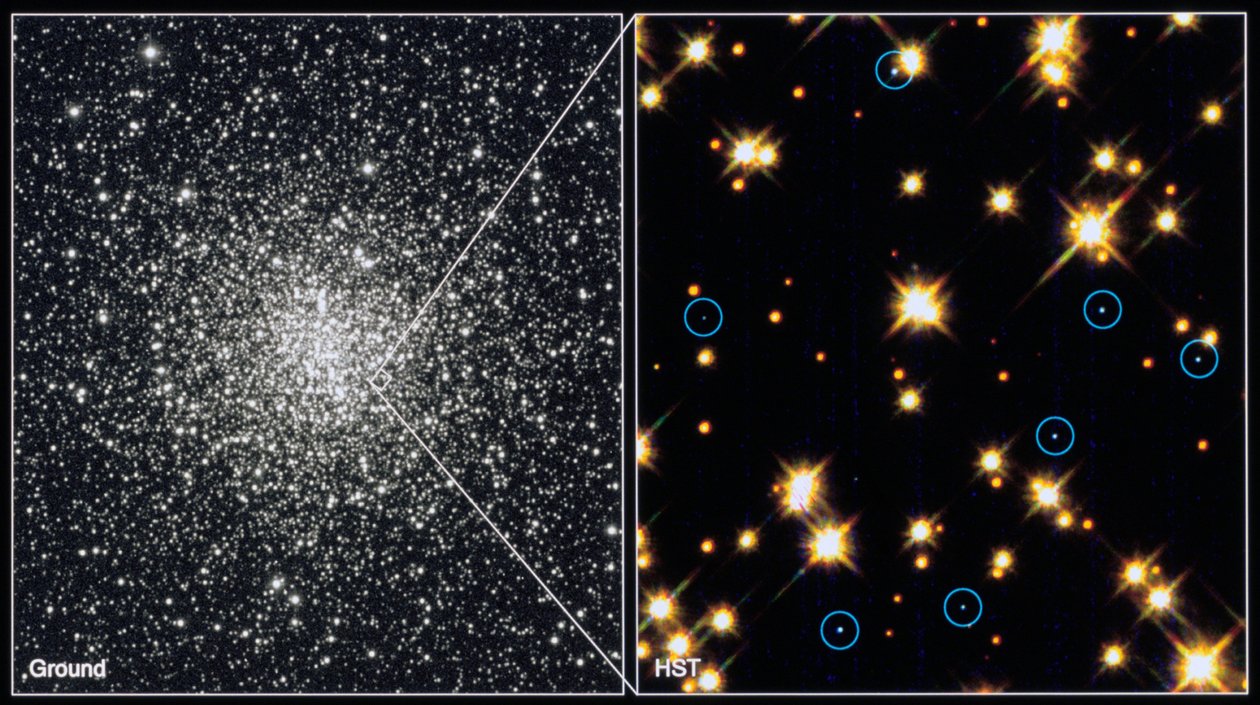 White Dwarf stjerner i kuglehoben M4.H.Bond (STSCI). NASA fotografi. af National Aeronautics and Space Administration National Aeronautics and Space Administration