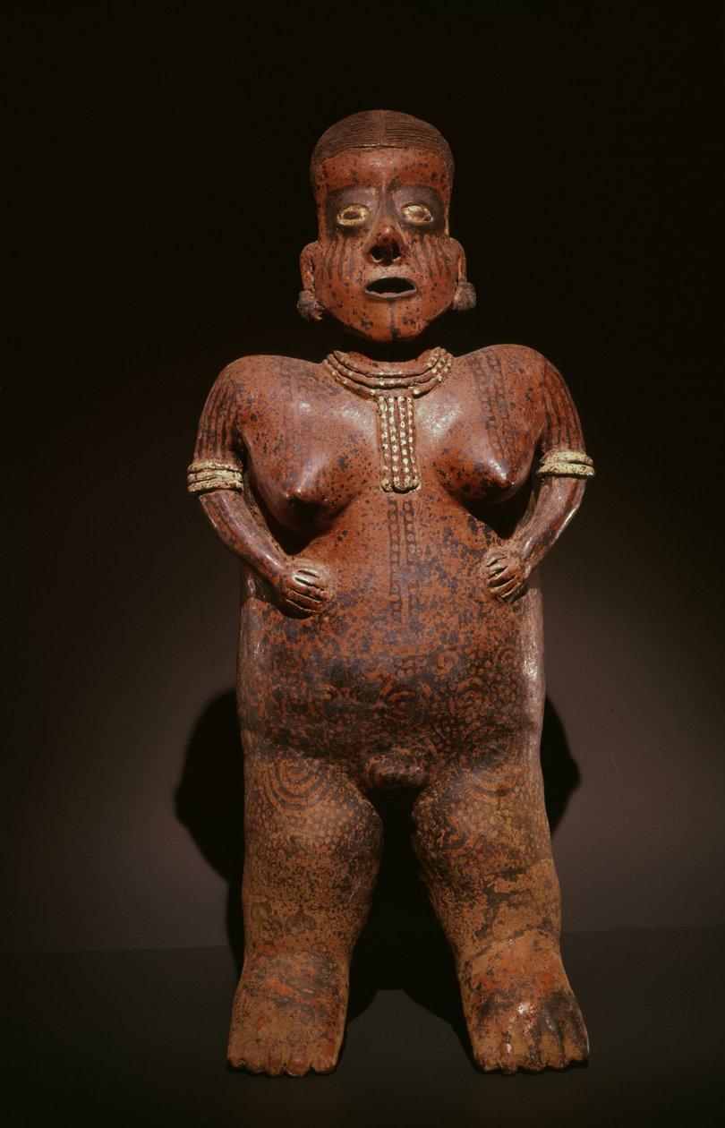 Figur, der repræsenterer en kunstfærdigt malet kvinde (keramik) af Nayarit