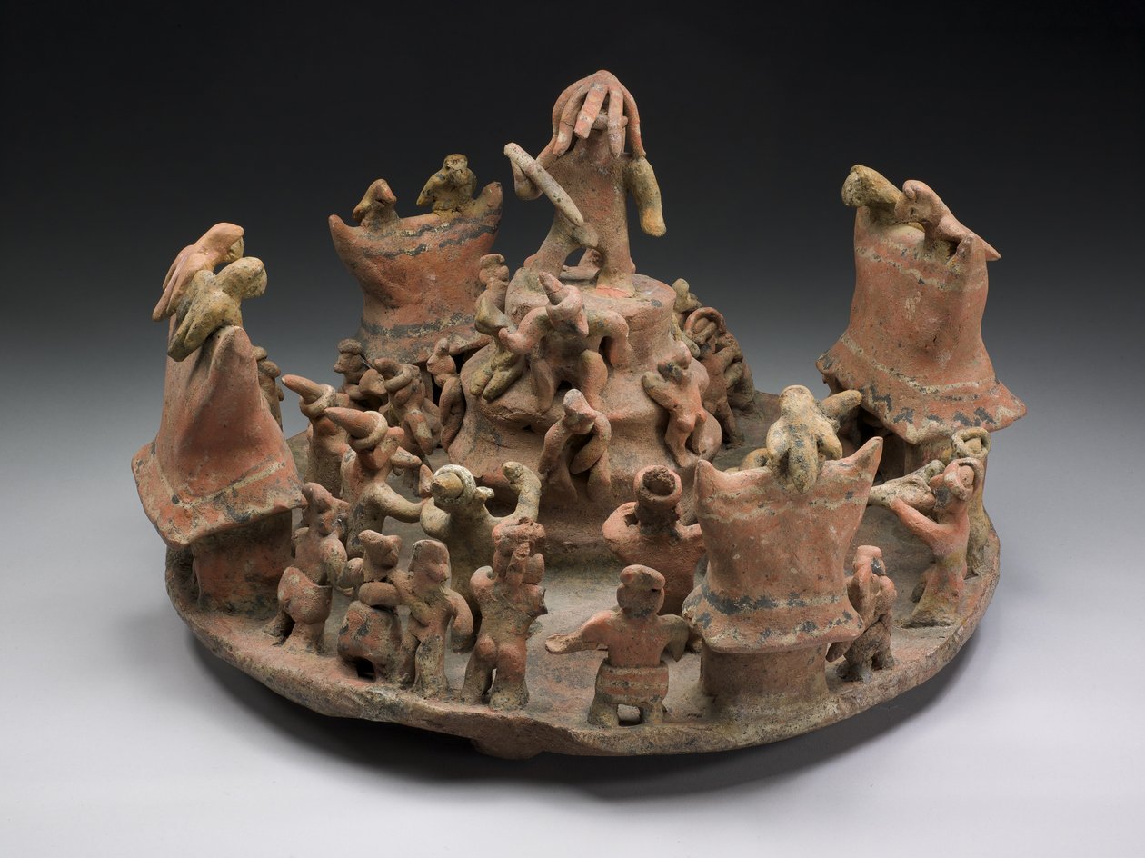 Model, der viser et rituelt center, 100-800 e.Kr. (keramik og pigment) af Nayarit Culture