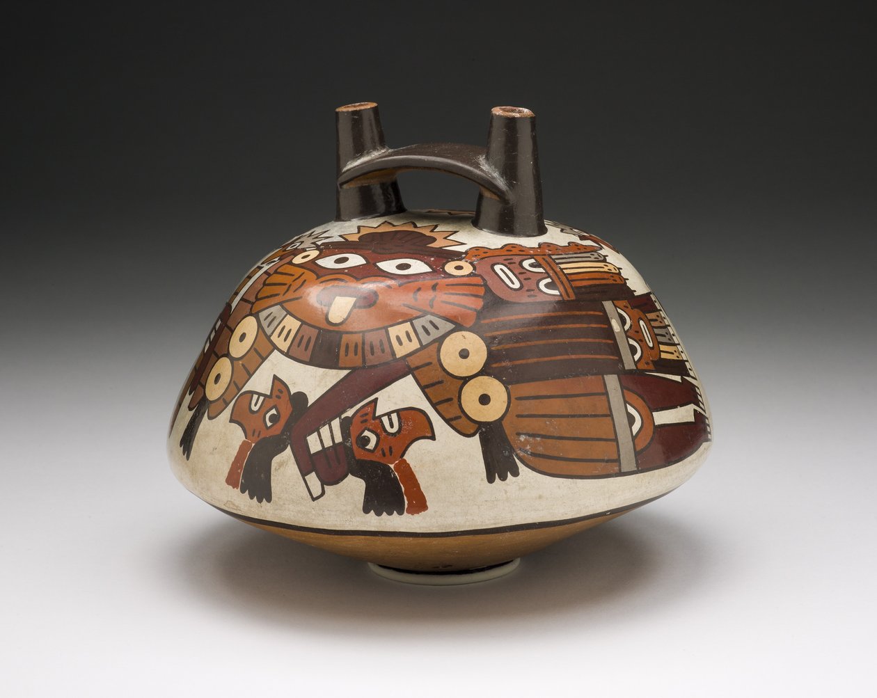 Fartøj, der forestiller en maskeret kriger, der holder trofæhoveder, 180 B.C.-A.D. 500 af Nazca Culture