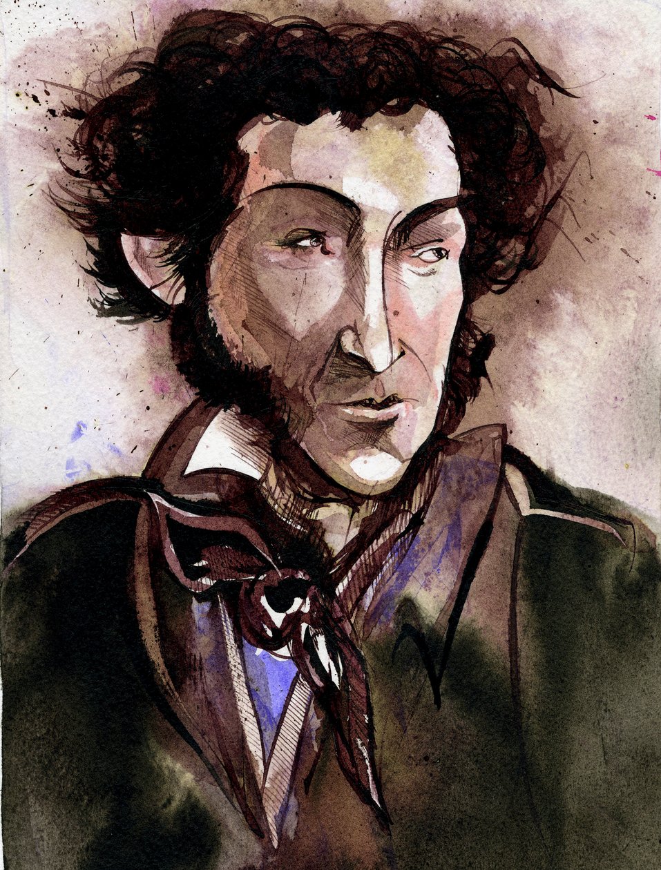 Alexander Pushkin - karikatur af den russiske digter og forfatter af Neale Osborne