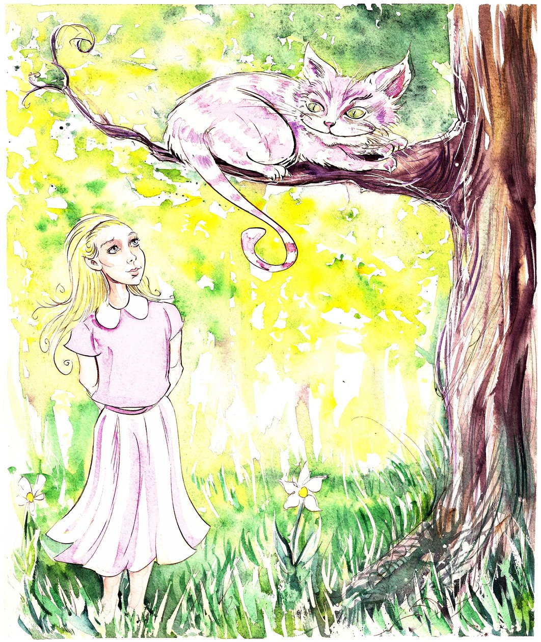 Alice and the Cheshire Cat - illustration til Lewis Carrolls Alices Adventures in Wonderland (1865), 2005 af Neale Osborne