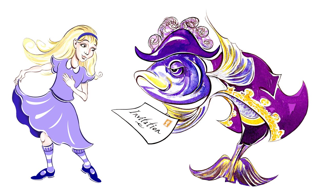 Alice og fiskefodmanden - illustration til Lewis Carrolls Alices Adventures in Wonderland (1865), 2005 af Neale Osborne