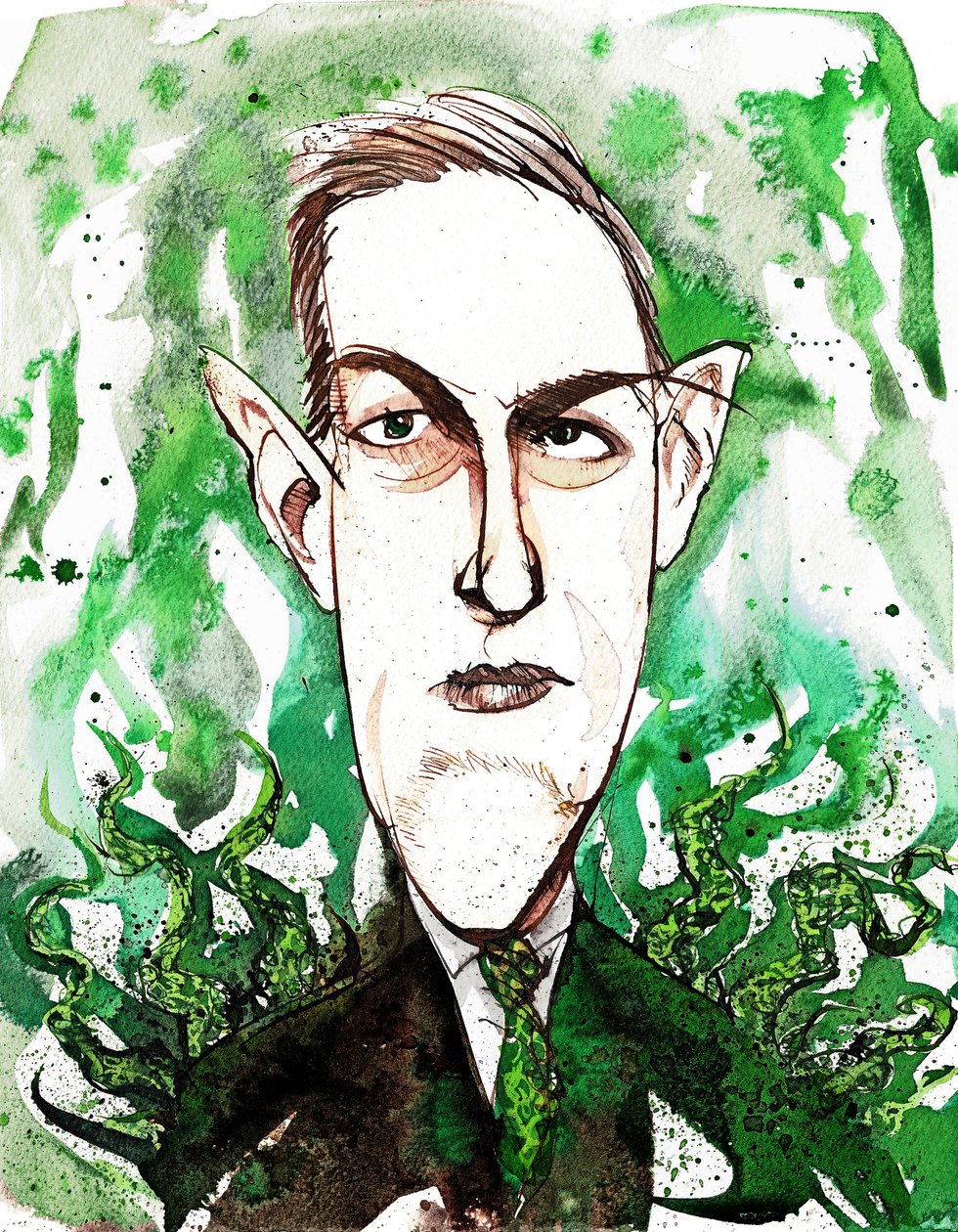 Den amerikanske horror- og science fiction-forfatter Howard Phillips Lovecraft (1890-1937); karikatur af Neale Osborne