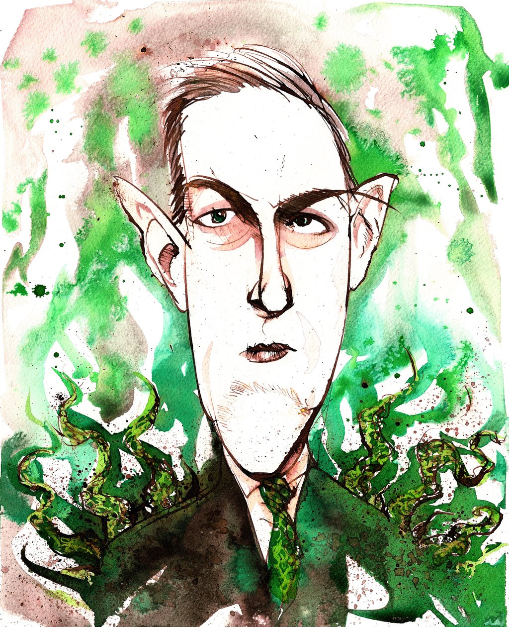 Den amerikanske horror- og science fiction-forfatter Howard Phillips Lovecraft (1890-1937); karikatur af Neale Osborne