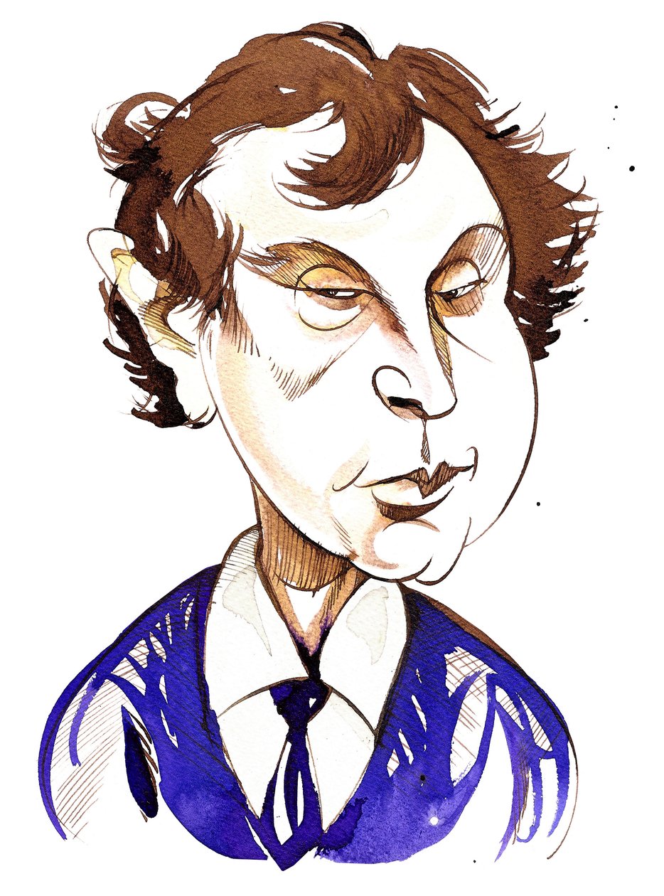 András Schiff (ungarsk pianistorn 1953), farvekarikatur af Neale Osborne