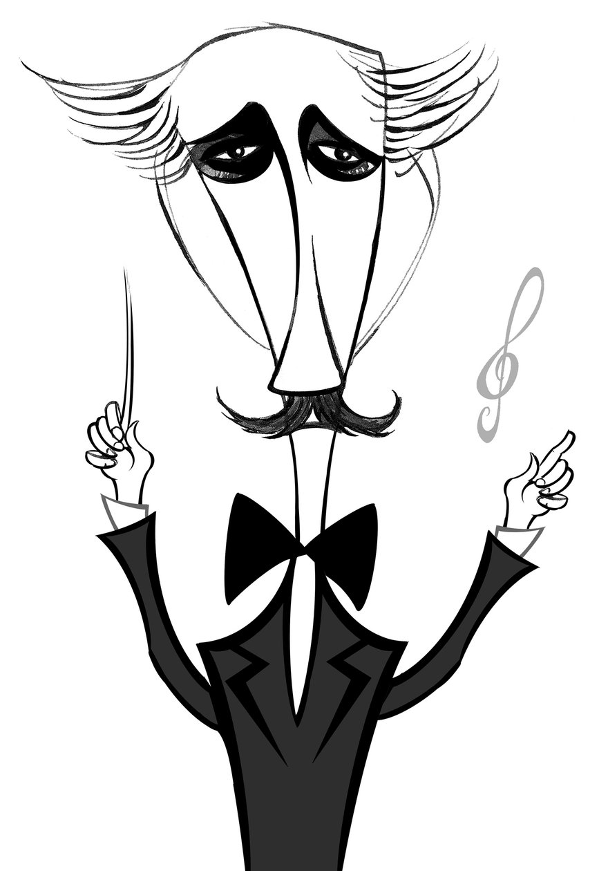 Arturo Toscanini, italiensk dirigent, (1867 - 1957) karikatur af Neale Osborne