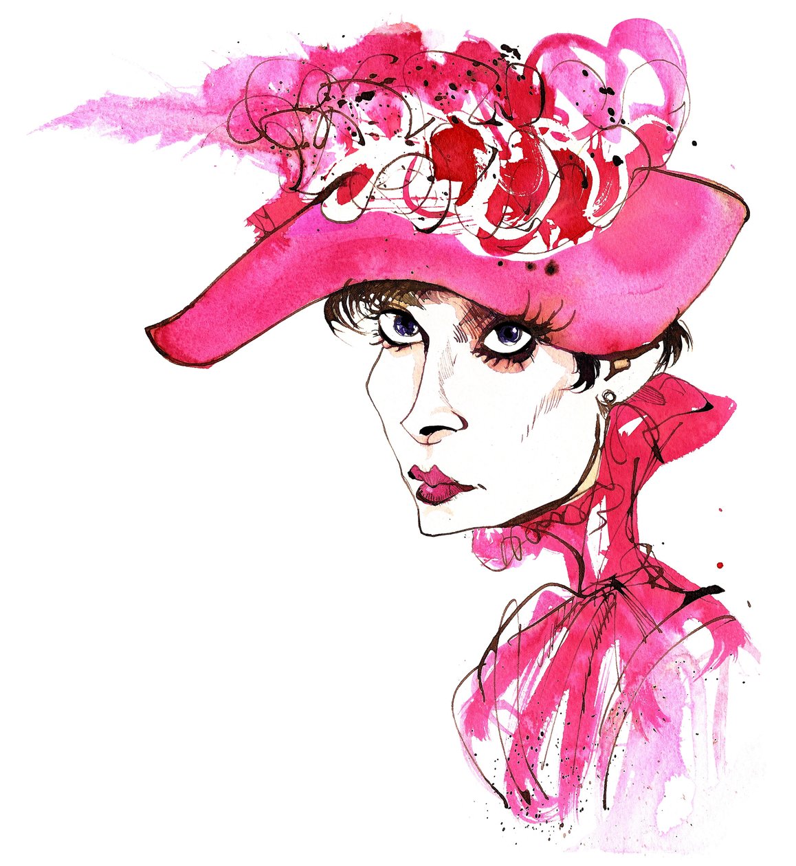Belgisk-født skuespillerinde Audrey Hepburn (1929-93) født Eda Van Heemstra; karikeret som Eliza Doolittle fra My Fair Lady (film fra 1964 instrueret af George Cukor); karikatur af Neale Osborne
