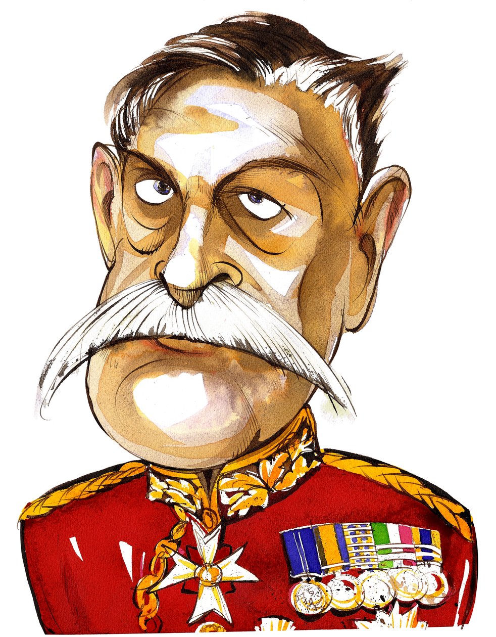 Den britiske feltmarskal, første jarl Haig af Bernersyde (1861-1928); farvekarikatur i uniform af Neale Osborne