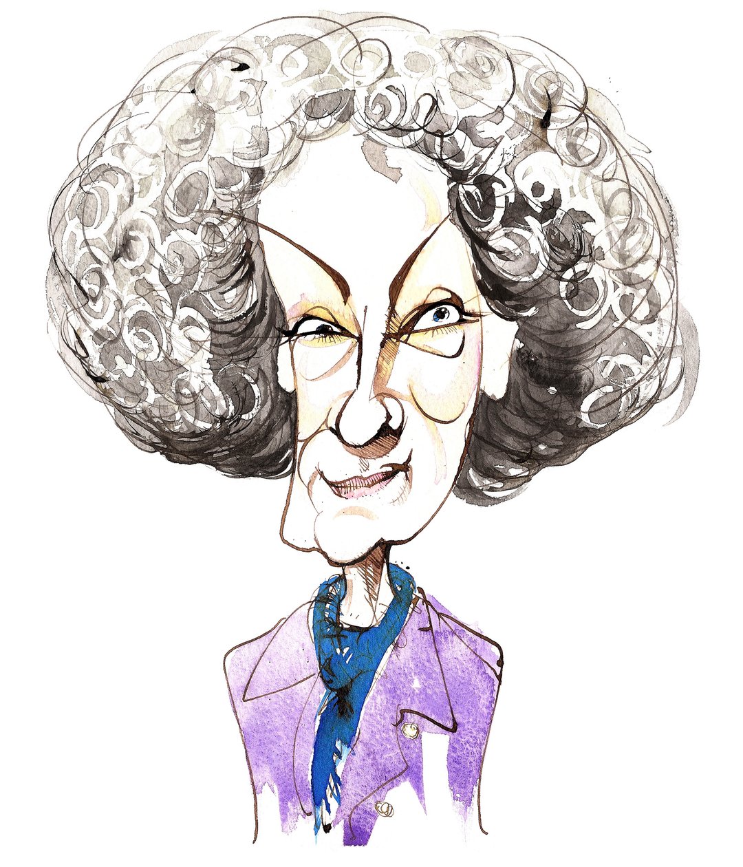 den canadiske forfatter og digter Margaret Atwood (født 1939); karikatur af Neale Osborne