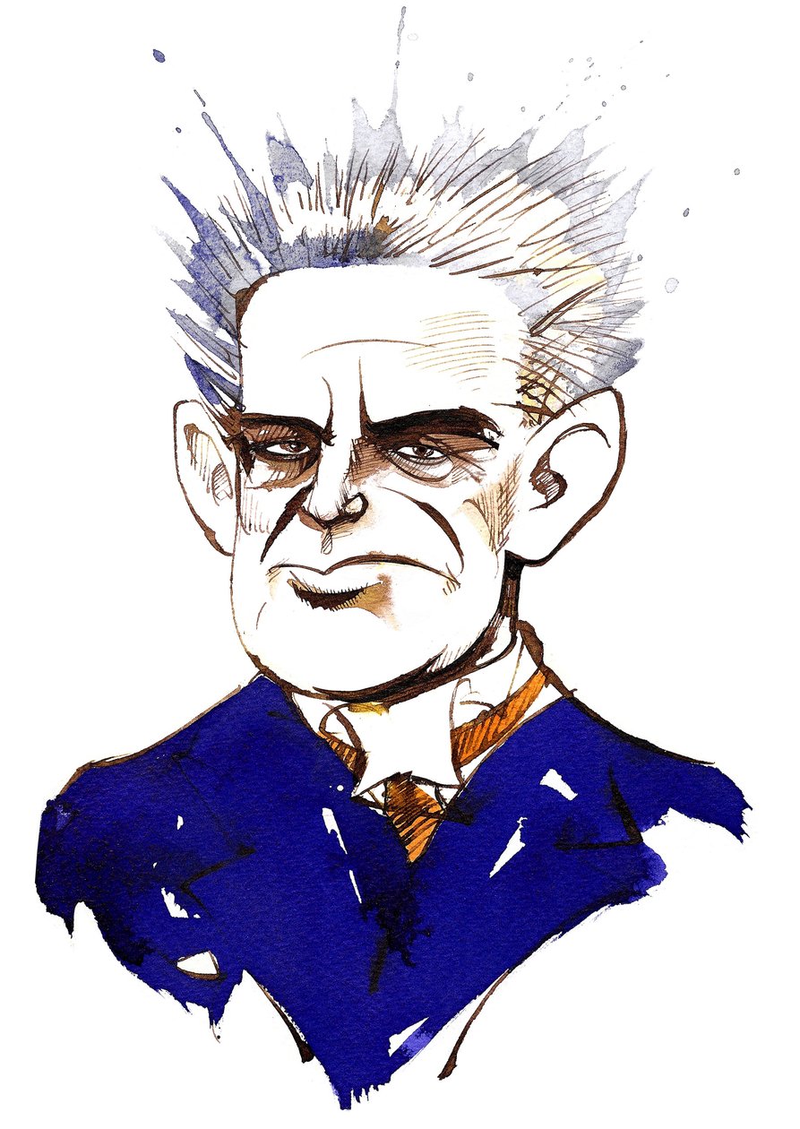 Carl Nielsen, dansk komponist og dirigent (1865-1931); farve karikatur af Neale Osborne