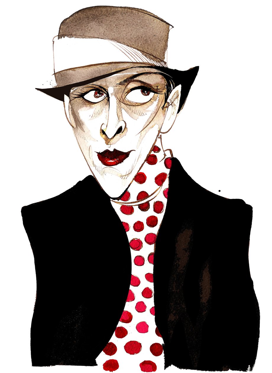 Djuna Barnes, indflydelsesrig modernistisk amerikansk forfatter og kunstner; karikaturDB: 12. juni 1892 - 18. juni 1982 af Neale Osborne