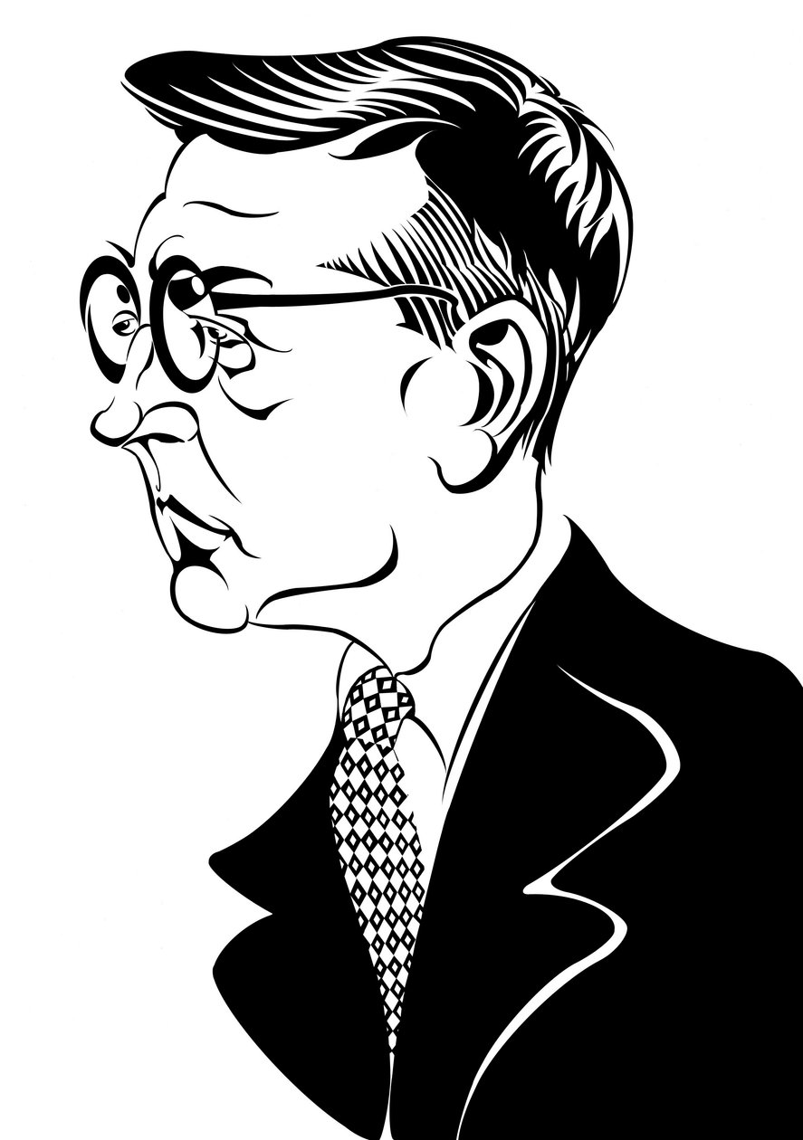 Dmitri Shostakovich - karikatur af den russiske komponist i profil af Neale Osborne