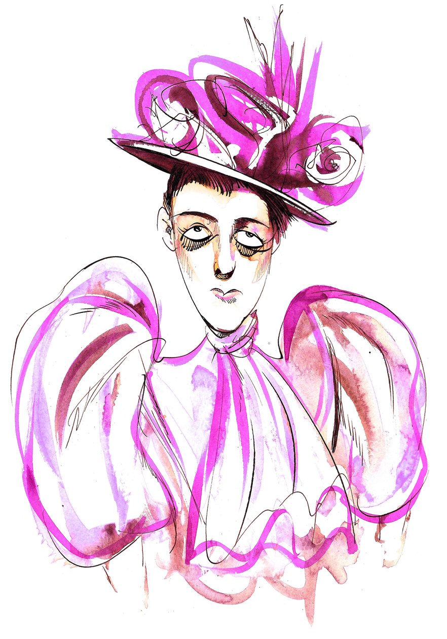 Edith Wharton - farvekarikatur af den amerikanske forfatter og novelleforfatter (1861-1937) af Neale Osborne