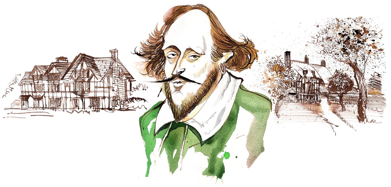 engelsk dramatiker og digter William Shakespeare (1564-1616); karikatur af Neale Osborne