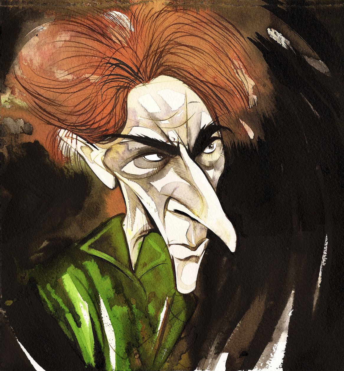 Ernest Thesiger - engelsk skuespiller (1879-1961); karikeret som Doctor Septimus Pretorius fra filmen Bride of Frankenstein fra 1935, instrueret af James Whale (engelsk skuespiller og instruktør, 1889 - 1957) af Neale Osborne