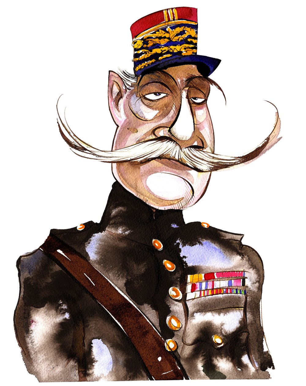 Ferdinand Foch - Fransk marskal (1851-1929); farvekarikatur af Neale Osborne