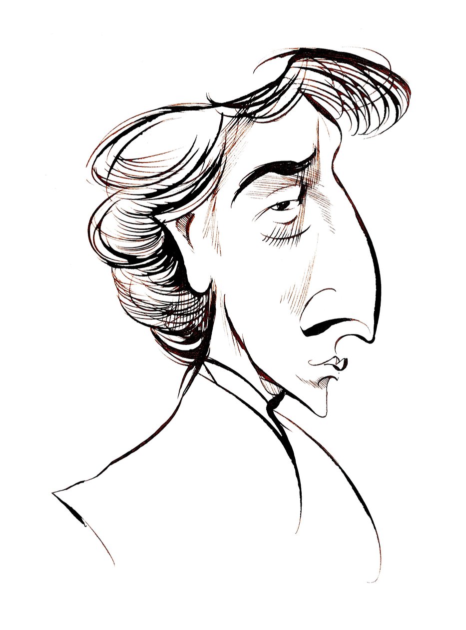 Frederic Chopin, fransk - polskfødt komponist og pianist sepia line karikatur af Neale Osborne
