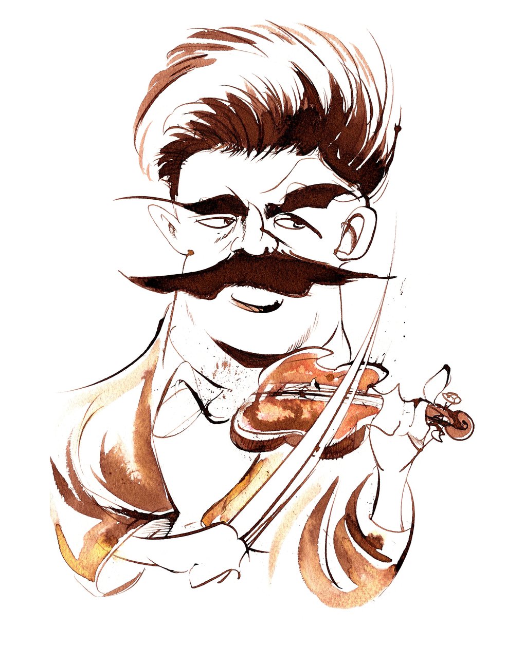 Fritz Kreisler- sepia karikatur af Neale Osborne