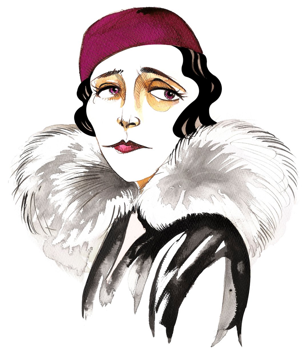Germaine Tailleferre, fransk komponist, pianist og medlem af "Les Six", (1892 - 1983) karikatur af Neale Osborne