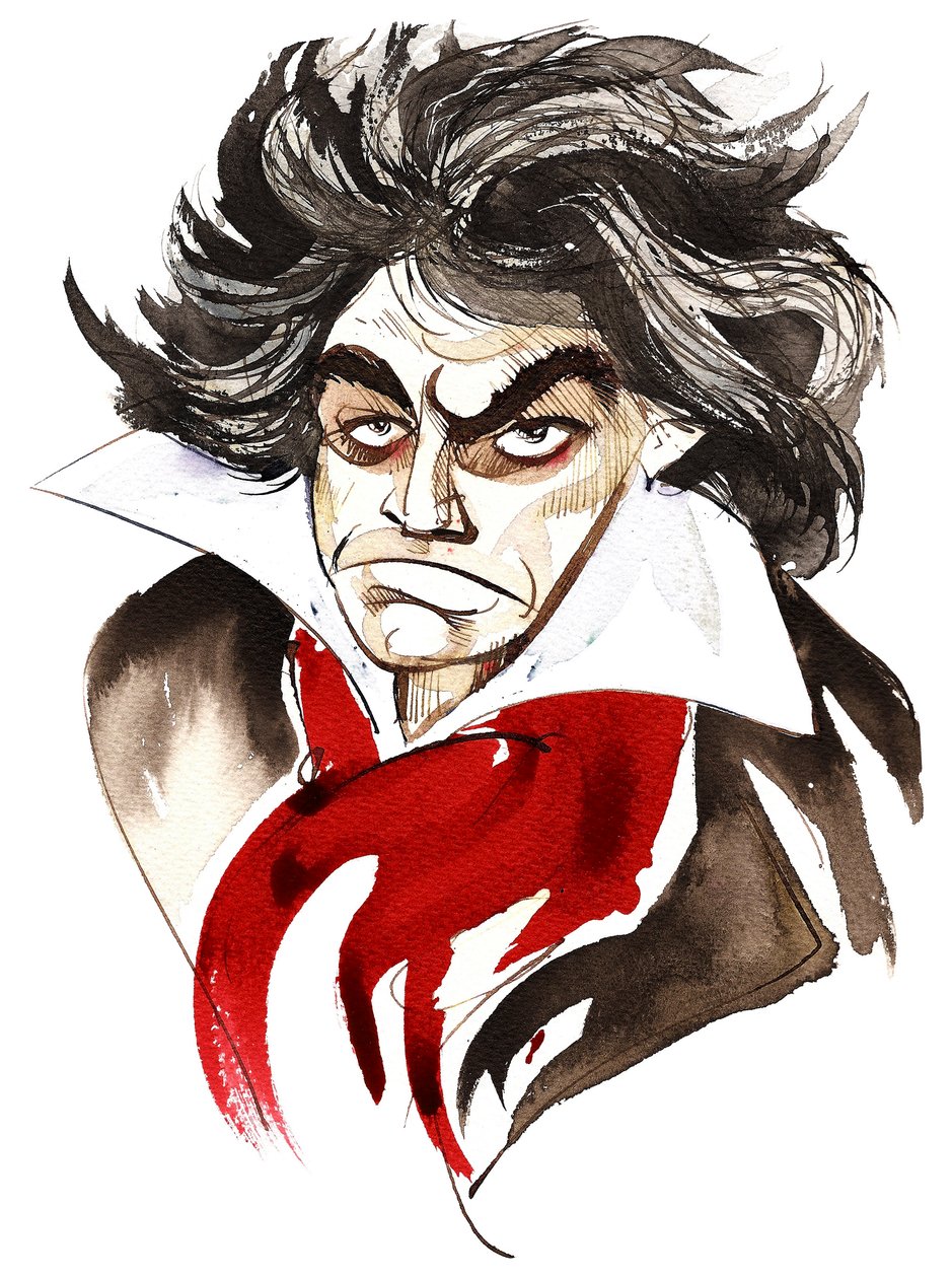 tysk komponist Ludwig van Beethoven (1770-1827); karikatur af Neale Osborne