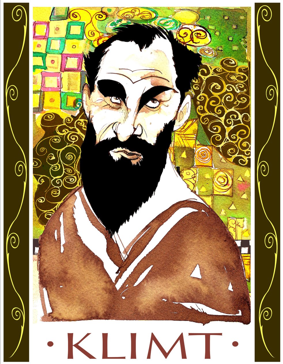 Gustav Klimt - farvekarikatur af Neale Osborne