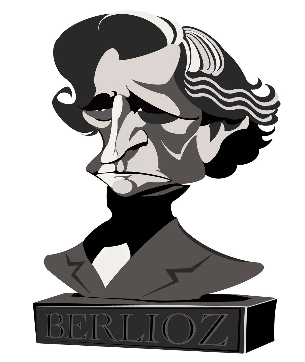 Hector Berlioz, fransk komponist (1803-69), halvtonet karikatur som buste, 2010 af Neale Osborne af Neale Osborne