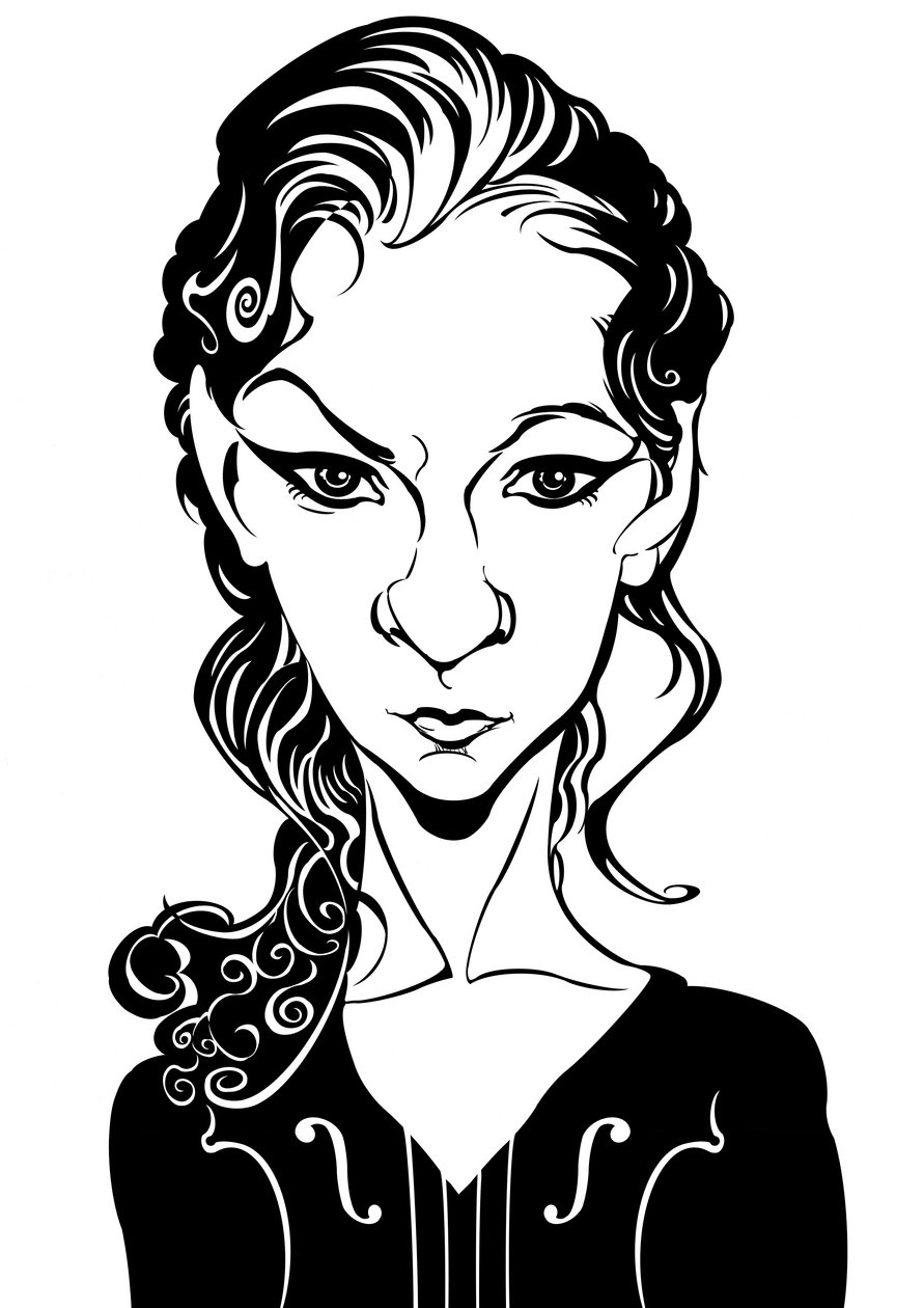 Hilary Hahn - karikatur af den amerikanske violinist af Neale Osborne