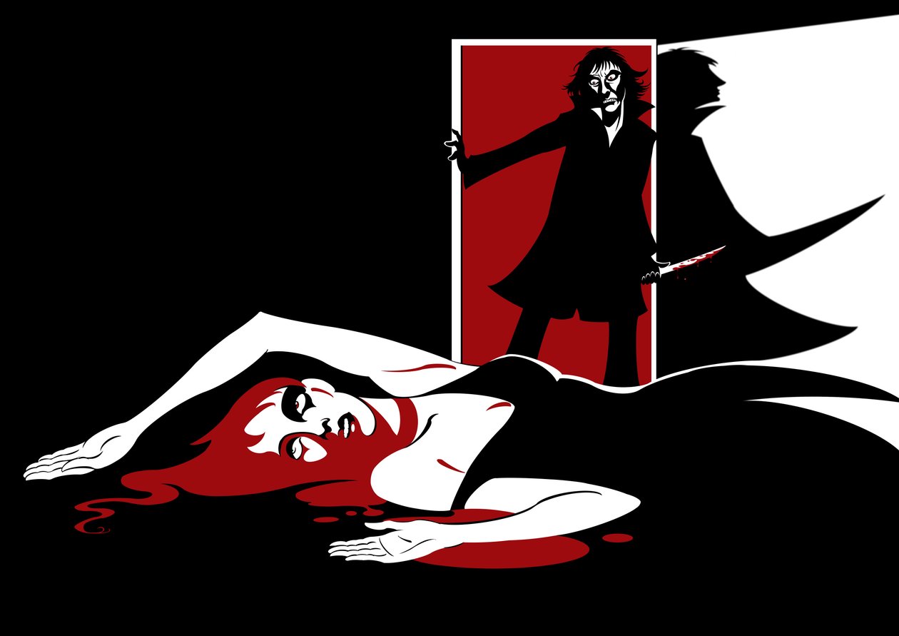 Illustration til slutscenen af Lulu, opera fra 1935 af Alban Berg (østrigsk komponist, 1885-1935) baseret på Frank Wedekinds skuespil Erdgeist (1895) og Die Büchse der Pandora (Pandoras Box, 1901) af Neale Osborne