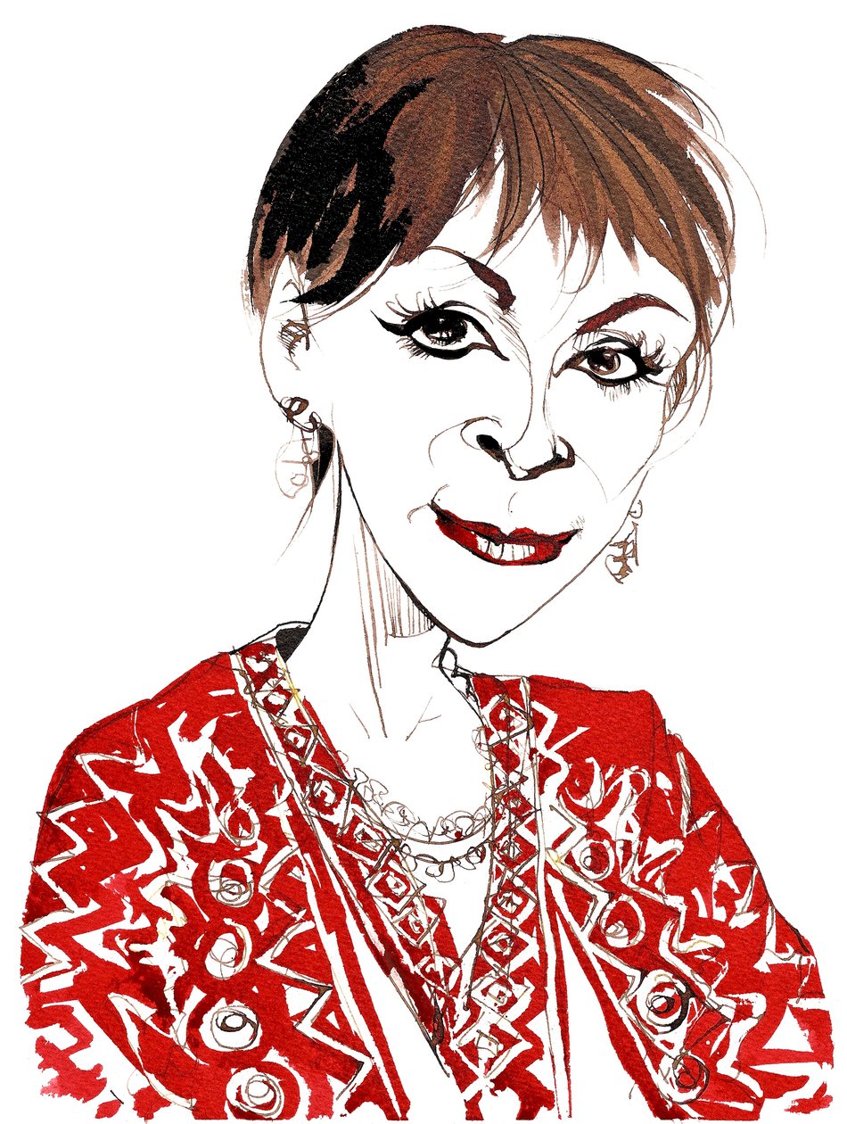 Isabel Allende, chilensk-amerikansk magisk-realistisk forfatter, bedst kendt for sine romaner Åndernes hus (1982) og Udyrenes by (2002); karikatur af Neale Osborne