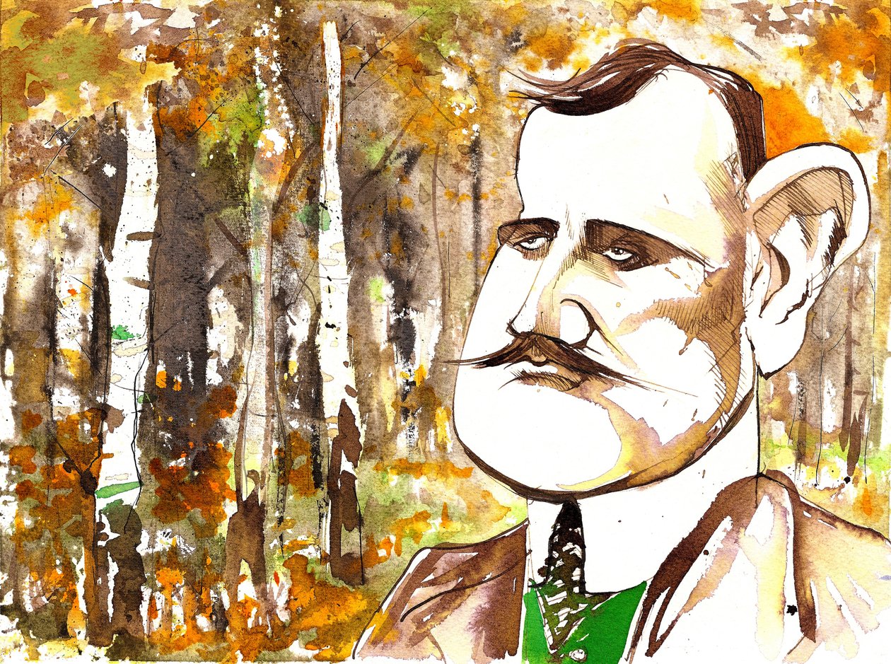 Jean Sibelius, karikeret som en yngre mand af Neale Osborne
