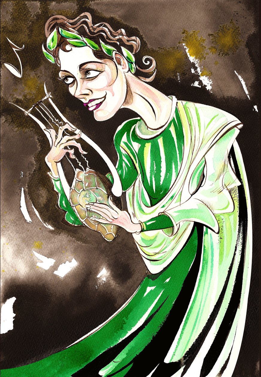 Kathleen Ferrier - farvekarikatur som Orfeus fra 1762-operaen Orfeo ed Euridice af Christoph Gluck (tysk komponist, 1714- 17 87) af Neale Osborne