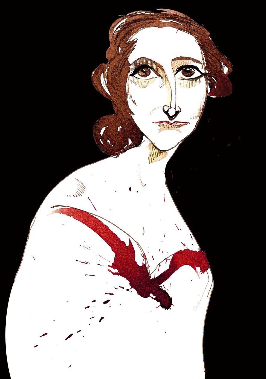 Mary Wollstonecraft Shelley - farvekarikatur af Neale Osborne