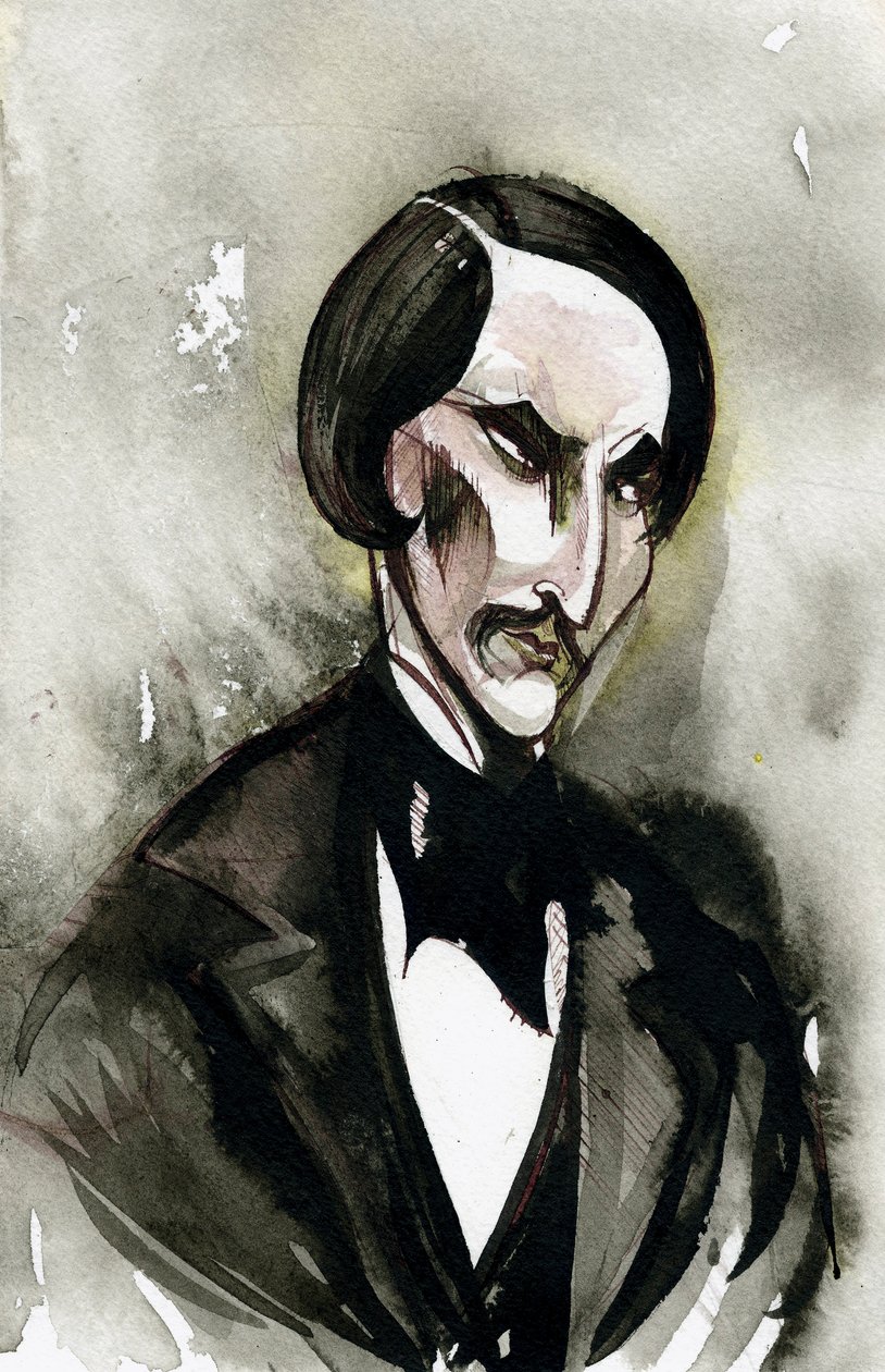 Nikolai Gogol - karikatur af den ukrainsk fødte russiske forfatter af Neale Osborne